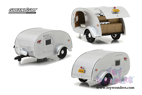 Greenlight - Hitch & Tow Trailers Series 2 | Ken Skill Tear Drop Trailer with Accessories (1947, 1/24 scale diecast model car, Silver) 18420A/12