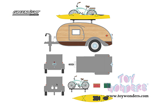 Greenlight - Hitch & Tow Trailers Series 3 | Tear Drop Trailer with Accessories (1947, 1/24 scale diecast model car, Beige) 18430A/12