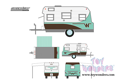 Greenlight - Hitch & Tow Trailers Series 3 | Winnebago 216 Travel Trailer (1964, 1/24 scale diecast model car, White/Green) 18430B/12