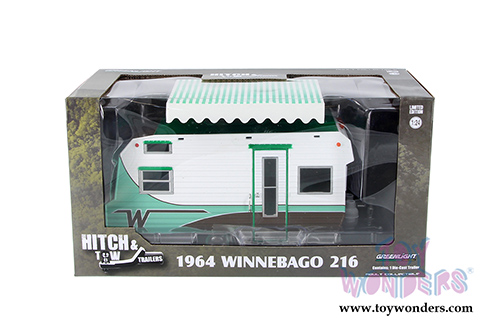 Greenlight - Hitch & Tow Trailers Series 3 | Winnebago 216 Travel Trailer (1964, 1/24 scale diecast model car, White/Green) 18430B/12