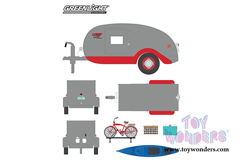 Greenlight - Hitch & Tow Trailers Series 4 | Drop Trailer with Accessories (1947, 1/24 scale diecast model car, Silver/red) 18440A/12