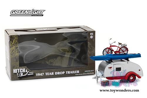 Greenlight - Hitch & Tow Trailers Series 4 | Drop Trailer with Accessories (1947, 1/24 scale diecast model car, Silver/red) 18440A/12