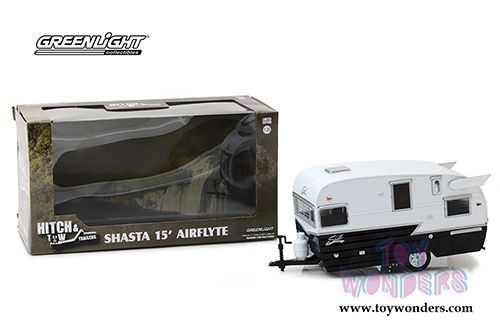 Greenlight - Hitch & Tow Trailers Series 4 | Shasta 15 ft. Airflyte Camper Trailer (1/24 scale diecast model car, Black/White) 18440B/12