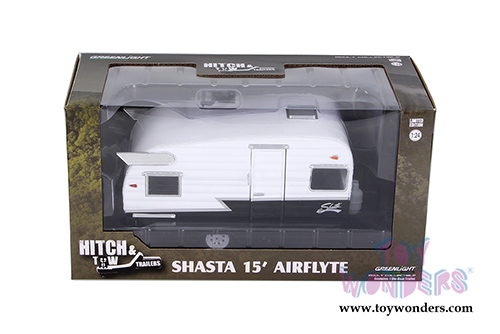 Greenlight - Hitch & Tow Trailers Series 4 | Shasta 15 ft. Airflyte Camper Trailer (1/24 scale diecast model car, Black/White) 18440B/12