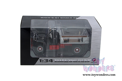 First Gear - Mack&reg; B-61 Single Axle Dump Truck (1/34 scale diecast model car, Black/Gray/Red) 19-4087