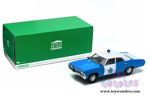 Greenlight - Artisan Chevy Biscayne - city of Chicago Police Department (1967, 1/18 scale diecast model car, Blue with White) 19009