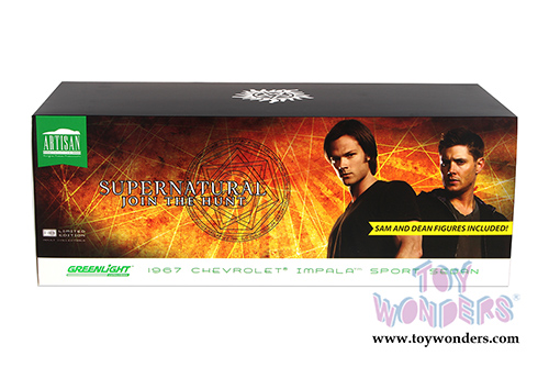 Greenlight - Artisan Supernatural (TV Series 2005) - Chevrolet Impala Sport Hardtop with Sam and Dean Figures (1967, 1/18 scale diecast model car, Black) 19021