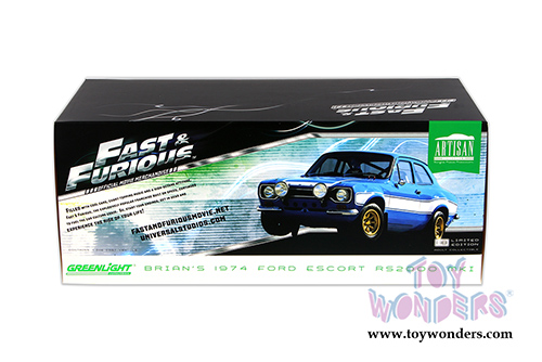 Greenlight - Artisan Fast & Furious - Brian's Ford Escort RS2000 MKI Hard Top (1974, 1/18 scale diecast model car, Blue) 19022