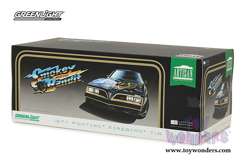 Greenlight - Artisan Pontiac&reg; Firebird&reg; Trans Am T-Top "Smokey and the Bandit" Movie (1977, 1/18 scale diecast model car, Black) 19025