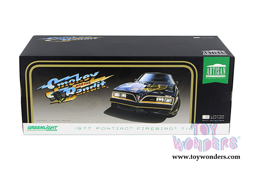Greenlight - Artisan Pontiac&reg; Firebird&reg; Trans Am T-Top "Smokey and the Bandit" Movie (1977, 1/18 scale diecast model car, Black) 19025