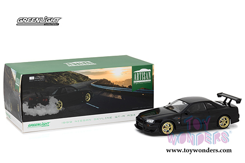 Greenlight - Artisan Nissan Skyline GT-R R34 Hardtop (1999, 1/18 scale diecast model car, Black) 19030