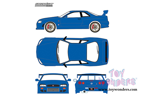 Greenlight - Artisan Nissan Skyline GT-R R34 Hardtop (1999, 1/18 scale diecast model car, Bayside Blue) 19032