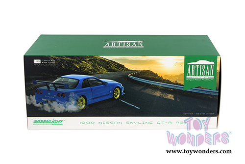 Greenlight - Artisan Nissan Skyline GT-R R34 Hardtop (1999, 1/18 scale diecast model car, Bayside Blue) 19032