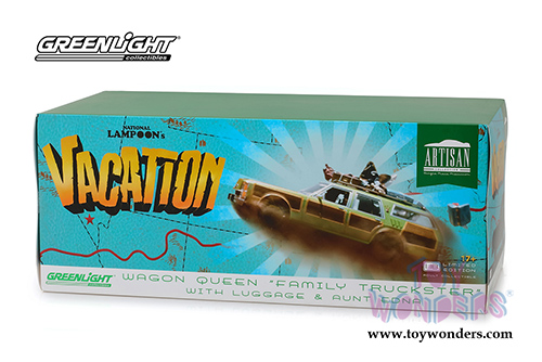 Greenlight - Artisan National Lampoon's Vacation Family Truckster "Wagon Queen" with Rooftop Luggage and Aunt Edna (1979, 1/18 scale diecast model car, Green) 19048