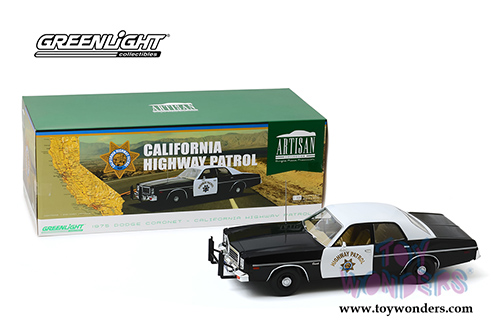 Greenlight - Artisan Dodge Coronet - California Highway Patrol (1975, 1/18 scale diecast model car, Black/White) 19075