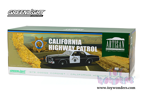 Greenlight - Artisan Dodge Coronet - California Highway Patrol (1975, 1/18 scale diecast model car, Black/White) 19075