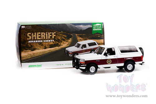 Greenlight - Artisan Ford Bronco XLT - Absaroka County Sheriff's Department (1994, 1/18 scale die cast model car, White/Burgundy) 19103