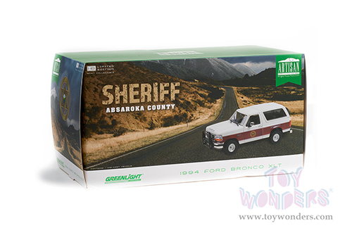 Greenlight - Artisan Ford Bronco XLT - Absaroka County Sheriff's Department (1994, 1/18 scale die cast model car, White/Burgundy) 19103