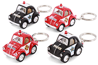 Kinsmart - Little Beetle Police/Firefighter Key Chain (2", Scale diecast model car, Asstd.) 2001DPRK 