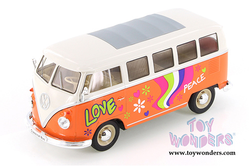 Welly - Volkswagen Classical T1 Bus with Love/Peace Decals (1963, 1/24 scale diecast model car, Asstd.) 22095A1/A3D