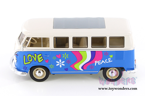 Welly - Volkswagen Classical T1 Bus with Love/Peace Decals (1963, 1/24 scale diecast model car, Blue) 22095A1WBU