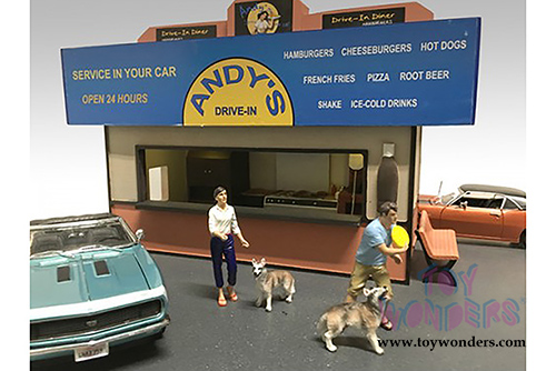 American Diorama Figurine - Woman and Dog set of 2 (1/18  scale, White with Blue) 23890