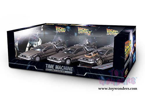 Sun Star Vitesse - Back To The Future Part I, II, III DeLorean Time Machines Set (1/43 scale diecast model car, Stainless Steel) 24016