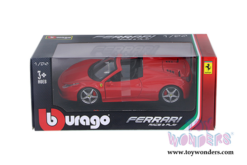 BBurago Ferrari Race & Play - Ferrari 458 Spider Convertible (1/24 scale diecast model car, Red) 26017R