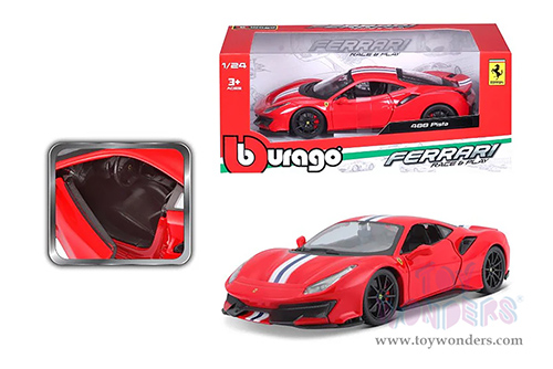BBurago Ferrari Race & Play - Ferrari 488 Pista (1/24 scale diecast model car, Red) 26026R