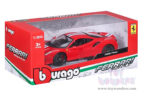 BBurago Ferrari Race & Play - Ferrari 488 Pista (1/24 scale diecast model car, Red) 26026R