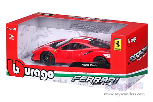 BBurago Ferrari Race & Play - Ferrari 488 Pista (1/24 scale diecast model car, Red) 26026R