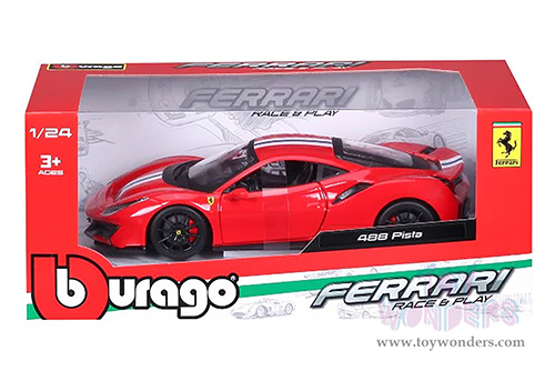 BBurago Ferrari Race & Play - Ferrari 488 Pista (1/24 scale diecast model car, Red) 26026R