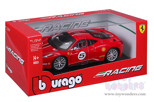 BBurago Ferrari Racing - Ferrari 458 Challenge #5 (1/24 scale diecast model car, Red) 18-26302R