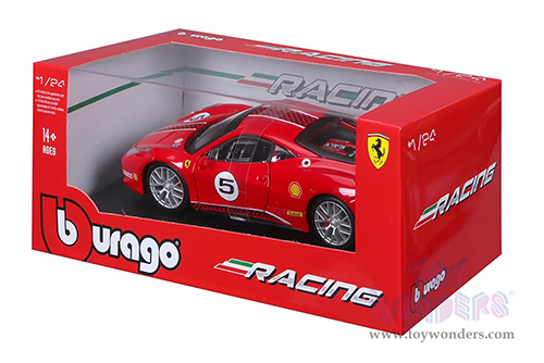 BBurago Ferrari Racing - Ferrari 458 Challenge #5 (1/24 scale diecast model car, Red) 18-26302R