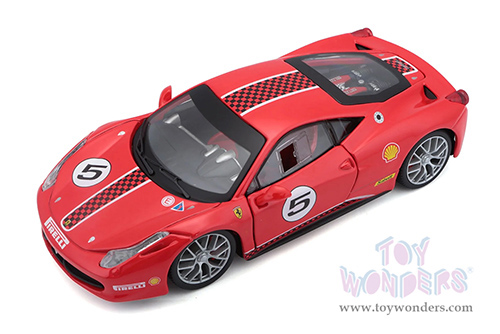 BBurago Ferrari Racing - Ferrari 458 Challenge #5 (1/24 scale diecast model car, Red) 18-26302R