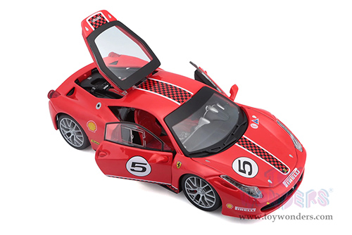 BBurago Ferrari Racing - Ferrari 458 Challenge #5 (1/24 scale diecast model car, Red) 18-26302R