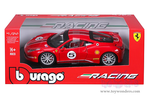 BBurago Ferrari Racing - Ferrari 458 Challenge #5 (1/24 scale diecast model car, Red) 18-26302R