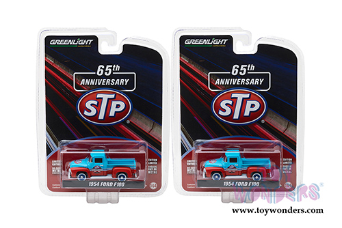 Greenlight - Anniversary Collection Series 6 | Ford F-100 Truck STP 65th Anniversary (1954, 1/64 scale diecast model car, Blue/Orange) 27940A/48