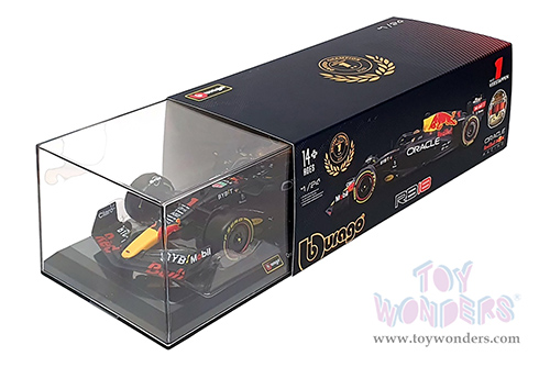 Bburago - Oracle Red Bull Racing RB18 #1 Max Verstappen with Driver Formula One F1 Abu Dhabi GP "Drivers' Champion" (2022) (1/24 scale diecast model car, Black) 28026/1