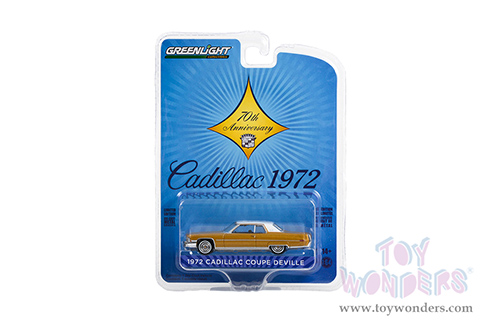 Greenlight - Anniversary Collection Series 14 | Cadillac&reg; Coupe DeVille - Cadillac 70th Anniversary (1972, 1/64 scale diecast model car, Gold Metallic/White Top) 28100A/48