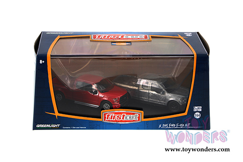 Greenlight Firstcut - Ford F-150 XLT Pick Up (2015, 1/64 scale diecast model car, Red and Bare metal) 29828