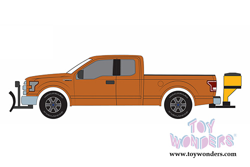 Greenlight - Ford F-150 with Snow Plow and Salt Spreader Pick-Up Truck (2015, 1/64 scale diecast model car, Brown) 29859