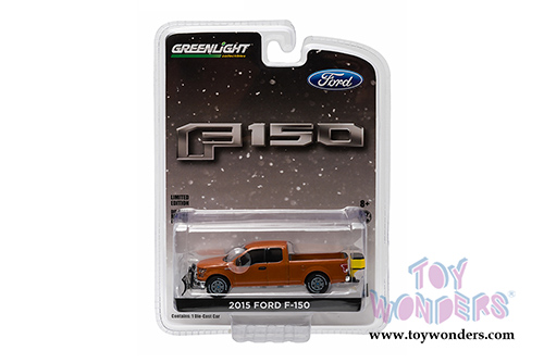 Greenlight - Ford F-150 with Snow Plow and Salt Spreader Pick-Up Truck (2015, 1/64 scale diecast model car, Brown) 29859