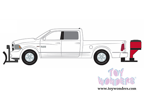 Greenlight - Dodge Ram 1500 Pick-Up Truck with Snow Plow and Salt Spreader (2015, 1/64 scale diecast model car,  White) 29863