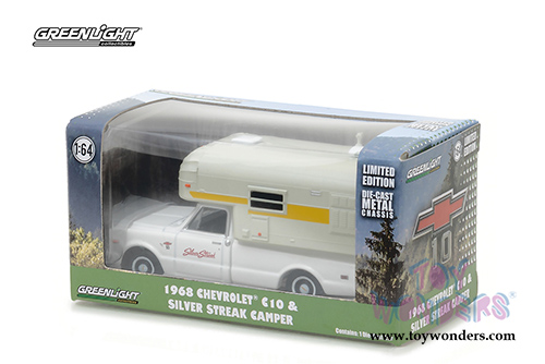 Greenlight - Chevrolet&reg; C10 & Silver Streak Camper (1968, 1/64 scale diecast model car, White) 29865