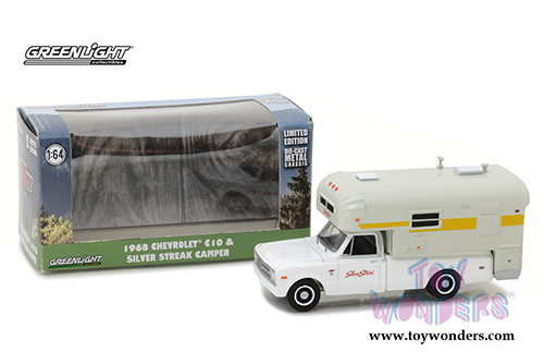 Greenlight - Chevrolet&reg; C10 & Silver Streak Camper (1968, 1/64 scale diecast model car, White) 29865