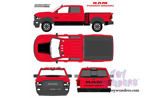 Greenlight - Dodge Ram 2500 Power Wagon Pick-Up Truck (2017, 1/64 scale diecast model car,  Flame Red w/Black) 29873