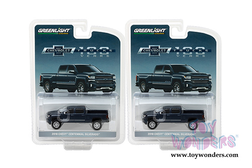 Greenlight - Chevrolet&reg; Silverado&trade; Centennial Edition Pickup Truck (2018, 1/64 scale diecast model car, Steel Blue) 29917/48