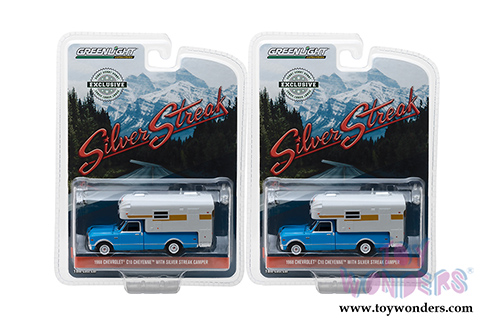 Greenlight - Chevrolet&reg; Cheyenne&trade; C10 with Silver Streak Camper (1968, 1/64 scale diecast model car, Blue) 29922/48