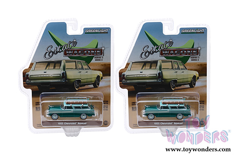 29930B/48 Greenlight 1955 Estate Wagons Series 2 Chevrolet Nomad with Surfboard Rack model diecast car blister card package